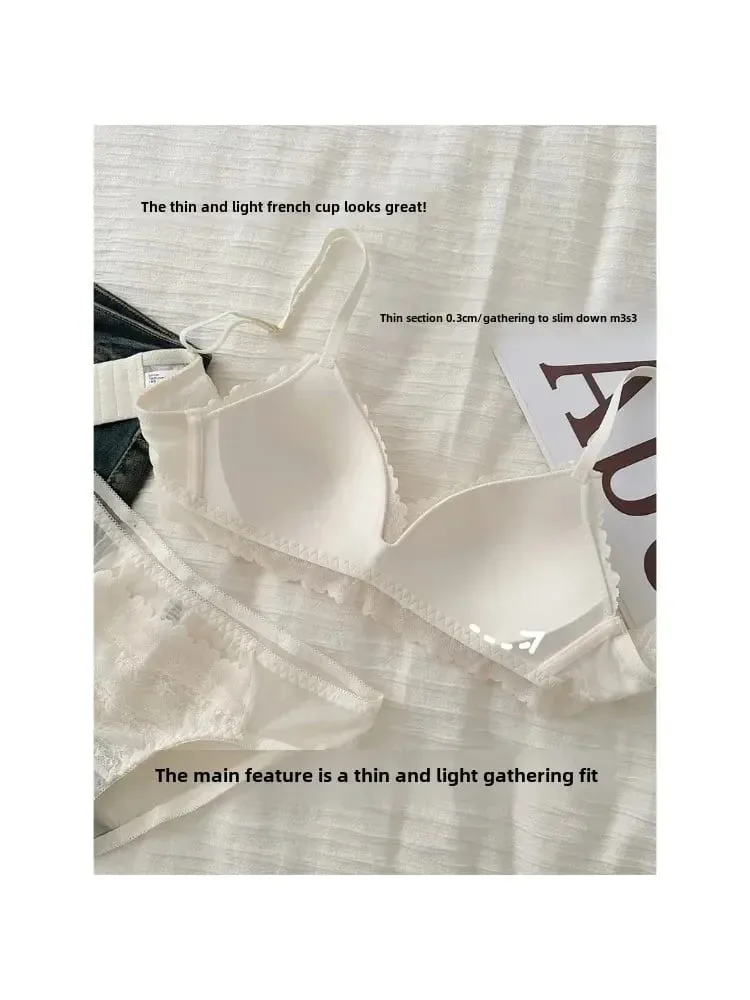 Japanese Style Bralette for Small Breasts Wireless Lace Bra Set Women Sexy French Breathable Comfort Push Up Underwear — image 4