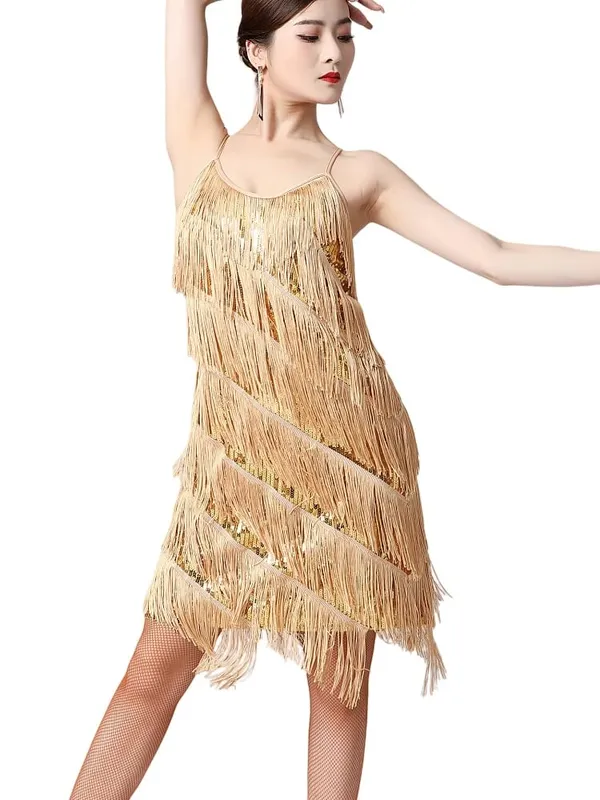 Wanita 1920-an Vintage Great Gatsby Party Dress Sequin Dress Seksi V-Neck Summer Cami Dress Gold Fringe Dress Vestidos Flapper Costumes — image 3