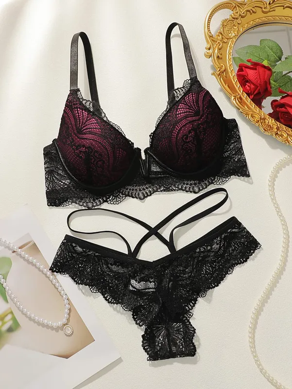 2024 New Women's Latest Production And Sales Pull Gathering Lace Underwear And Underwear Set U093 — image 8