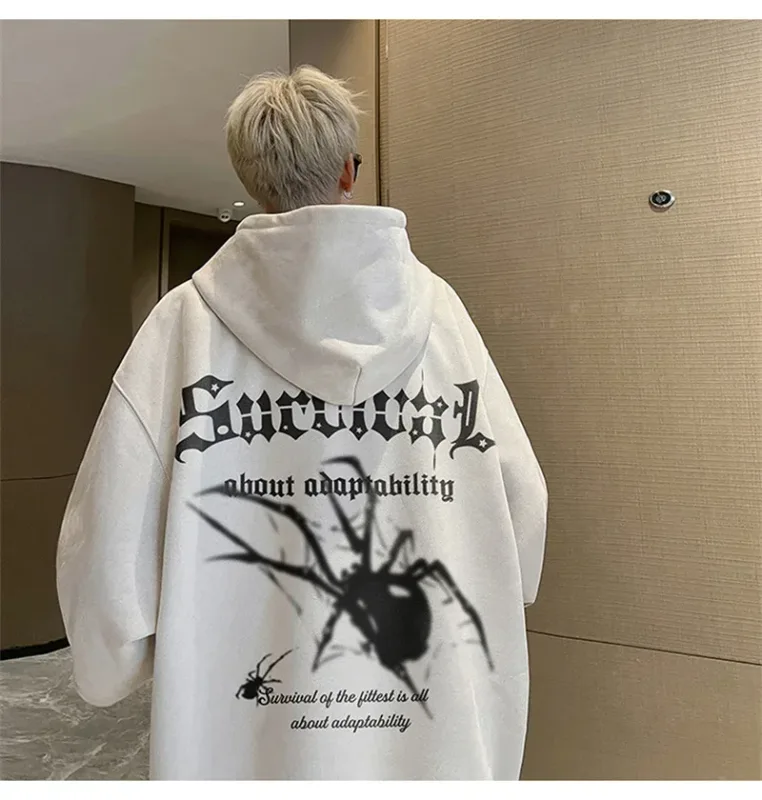 Autumn Gothic Spider Printed Hooded Sweatshirts Hombre Harajuku Streetwear Graphic Suede Hoodies Aesthetic Oversized Y2K Hoody