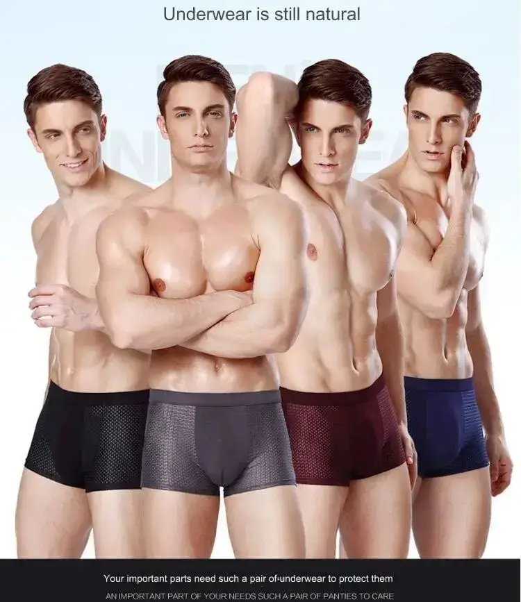 4 PCS/Lot Men's Panties Ice Silk Underpants Breathable Summer Man Shorts Boxers Underwear Homme Bamboo Hole Large Size 2XL-6XL — image 9