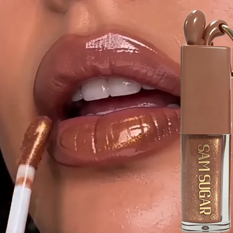 1pc Mirror Gold Shiny Brown Rabbit Lip Gloss Moisturizing Plumping Lip Gloss Liquid Lipstick Matte Chocolate Brown Lip Tint Tone