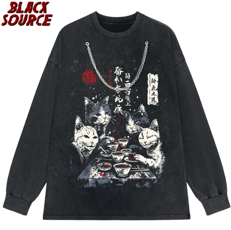 T0220 Cute Ramen Japanese Cat Hoodie, Unisex Cartoon Graphic Pullover Sweatshirt, Casual Streetwear Loose Fit Daily Wear — image 8