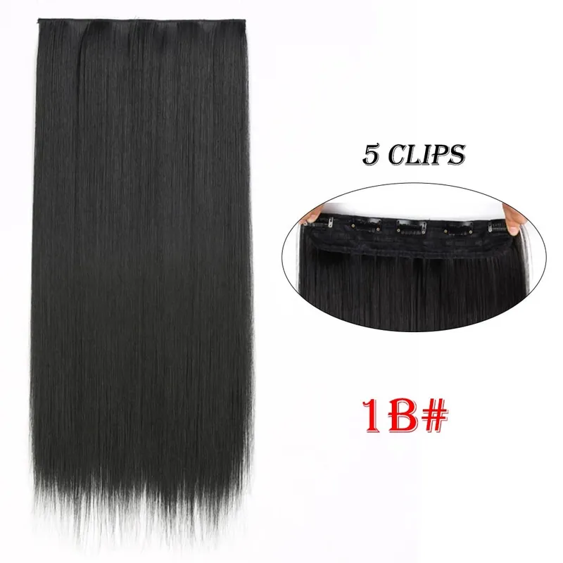 One Piece Clip In Hair Extensions 24" Straight Thick Synthetic Clip In Hairpieces Highlights Black Brown Soft For Women Daily