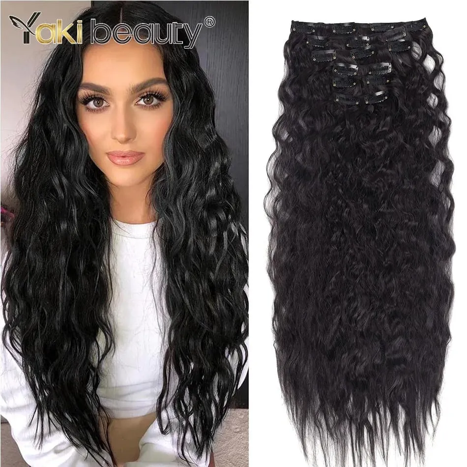 22'' Synthetic Curly Wave Clip-in Hair Extensions Long Water Wave Clip In Hair 150grams 6-Piece Clip Full Head Hair Pieces — image 7