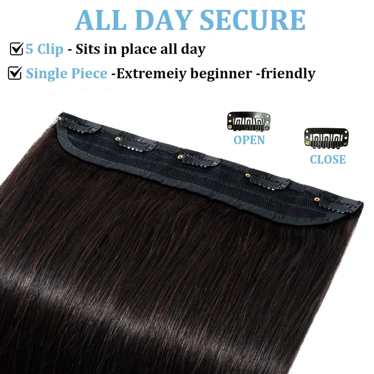 Clip in One Piece Straight 10inches with 5clips Human Hair Extension Brazilian Remy Hairpiece Clip in Hair Extensions Natural — image 6