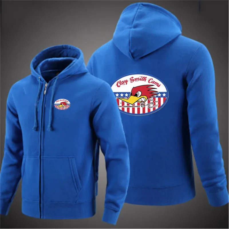 2024 Spring Autumn Men's Mr. Horsepower Clay Smith Cams Logo Print Solid Color Zip Long-Sleeved Streetwear Casual Hooded Hoodies