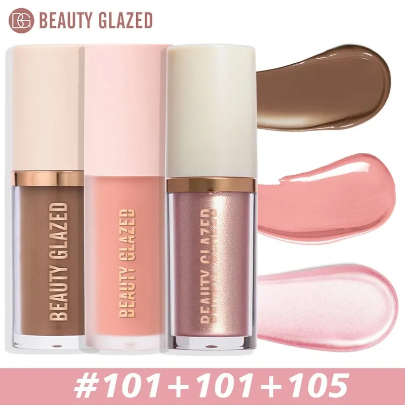 3Pcs/Set Liquid Contour + Highlighter + Blush.Waterproof Matte Makeup Set Long-lasting Shimmer Metallic Finish Makeup Travel Set