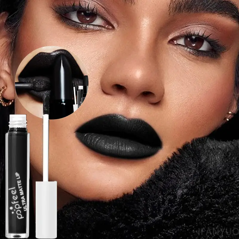 Punk Matte Black Liquid Lipstick Waterproof Long Lasting Party Lip Gloss Personality Velvet Nude Lip Tint Halloween Lips Makeup — image 1