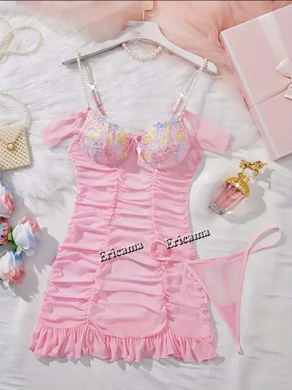 Sexy Lingerie Set Fancy Lingeries Sexy Hot Halter Bra See Through Outfit Ensemble Attractive Chest Suspenders Underwear