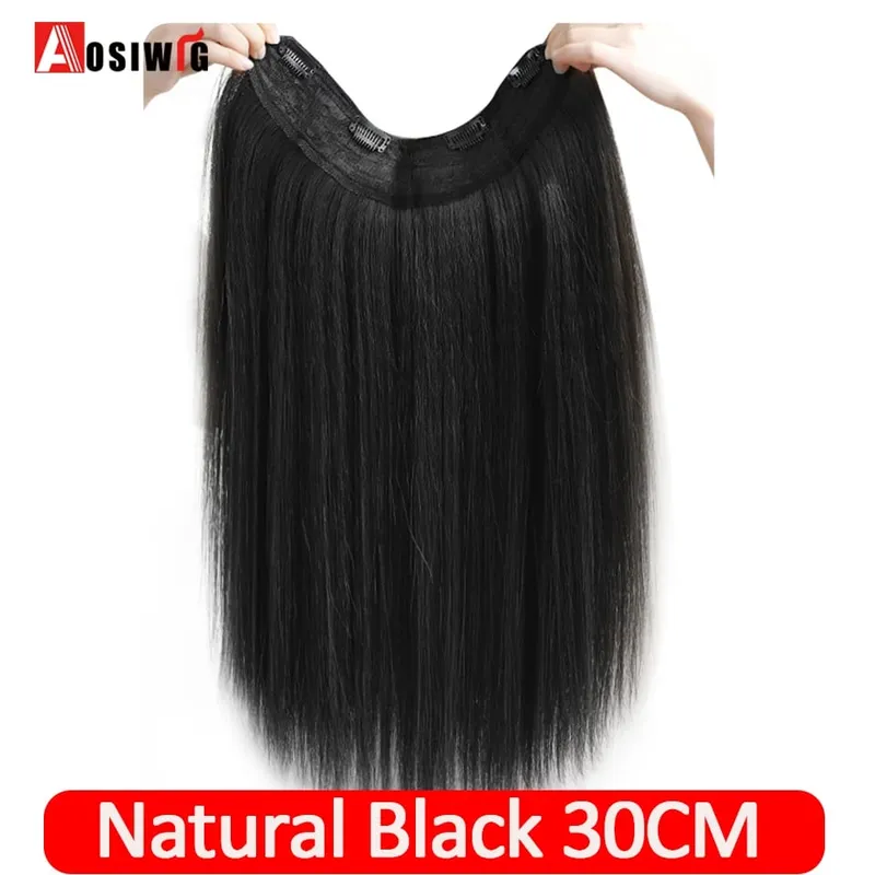 Synthetic Straight U-Shaped Hair Pad Clips In Hair Extensions Invisible Seamless Fluffy Hair Natural Fake Hair Pieces — image 9