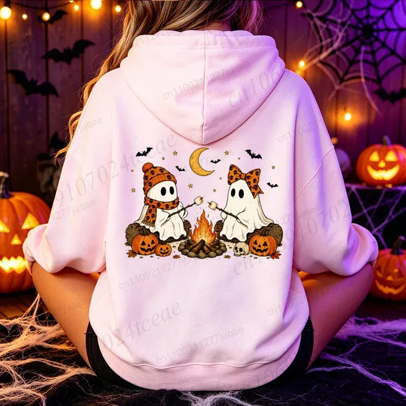 ハロウィン キュート ゴースト キャンプ 秋 メンズ レディース パーカー ヴィンテージ スウェット 秋 パンプキン フード付き パーカー 不気味なシーズン スポーツウェア