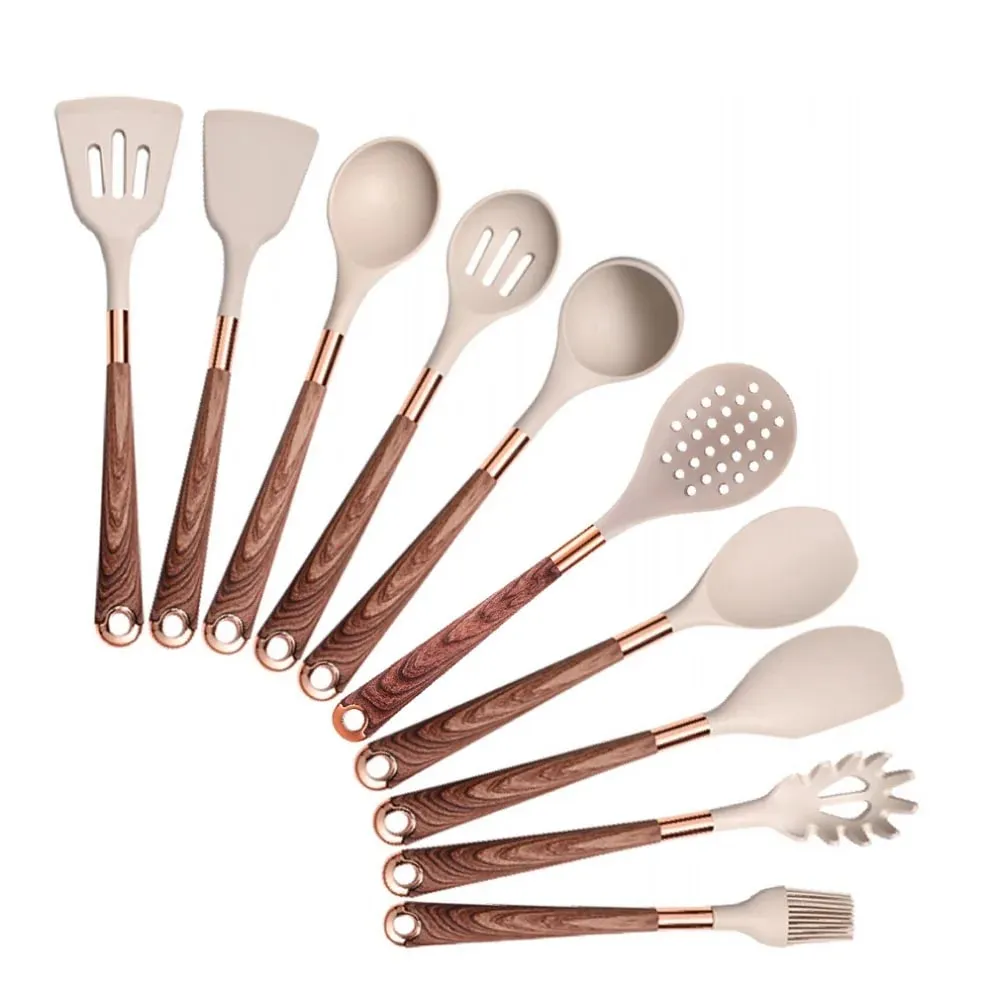 Silicone Cooking Utensils Set Non-Scratch Non-Stick Heat Resistant Spatula Spoon Rose Gold Handle With Bucket Kitchen Gift — image 11