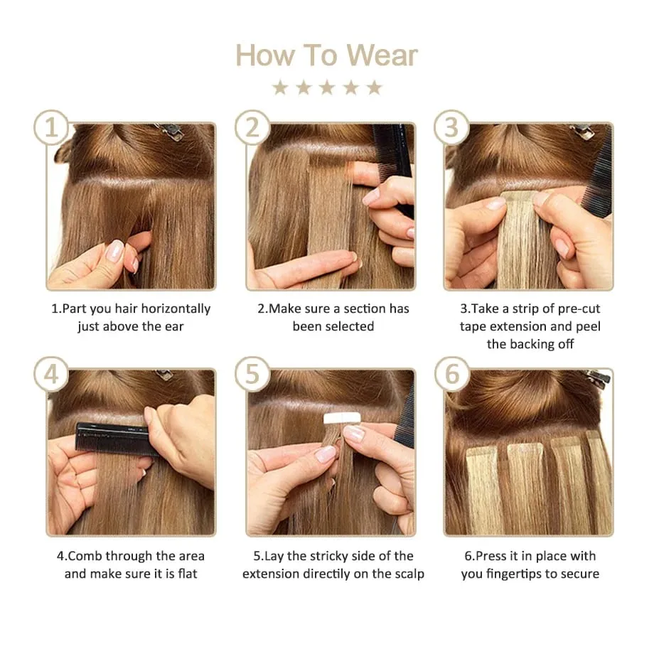 Tape in Hair Extensions 12-24" Double Weft Real Human Remy Hair Extensions Seamless Straight for Women Tape in Extensions #99J