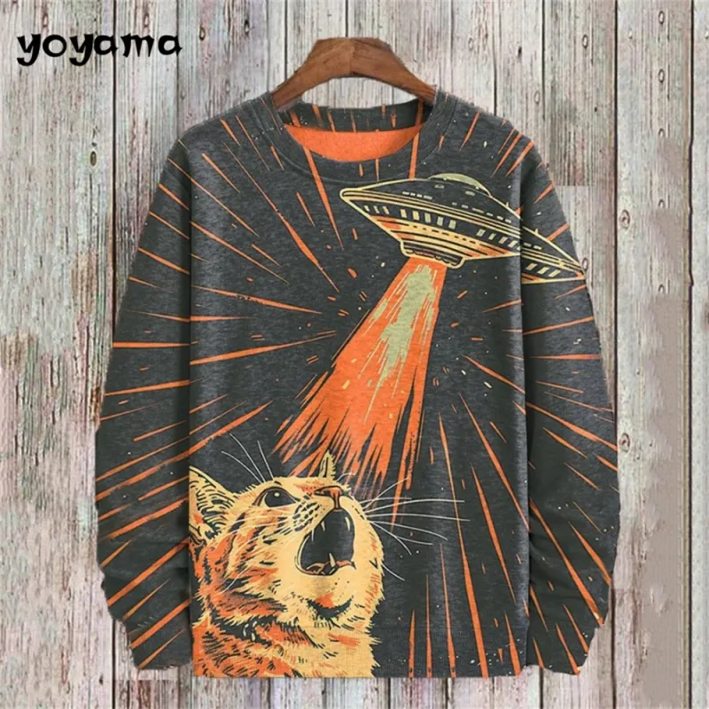 Cat Print Long Sleeve Hoodie for Men Oversized Hoodies Pullover Autumn Men Round Neck Sweatshirt Fashion Unisex Clothing Tops — image 15