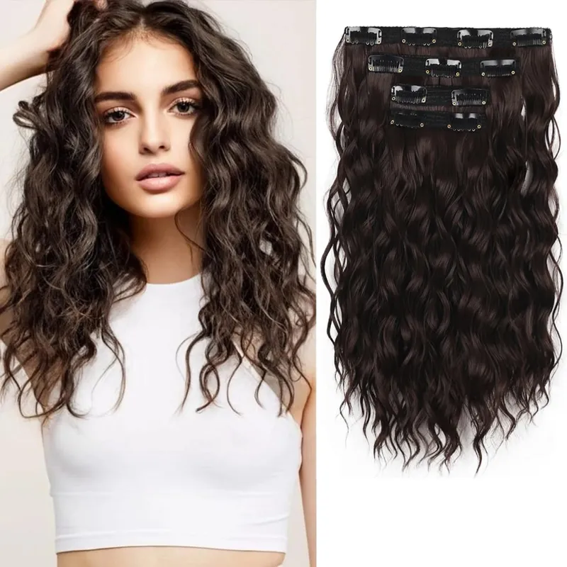 Zolin Synthetic Hair Clip in Hair Extensions 4pcs/set Short Wave Curly Hair Brown Blonde Color Hairpiece For Women Daily Use — image 10