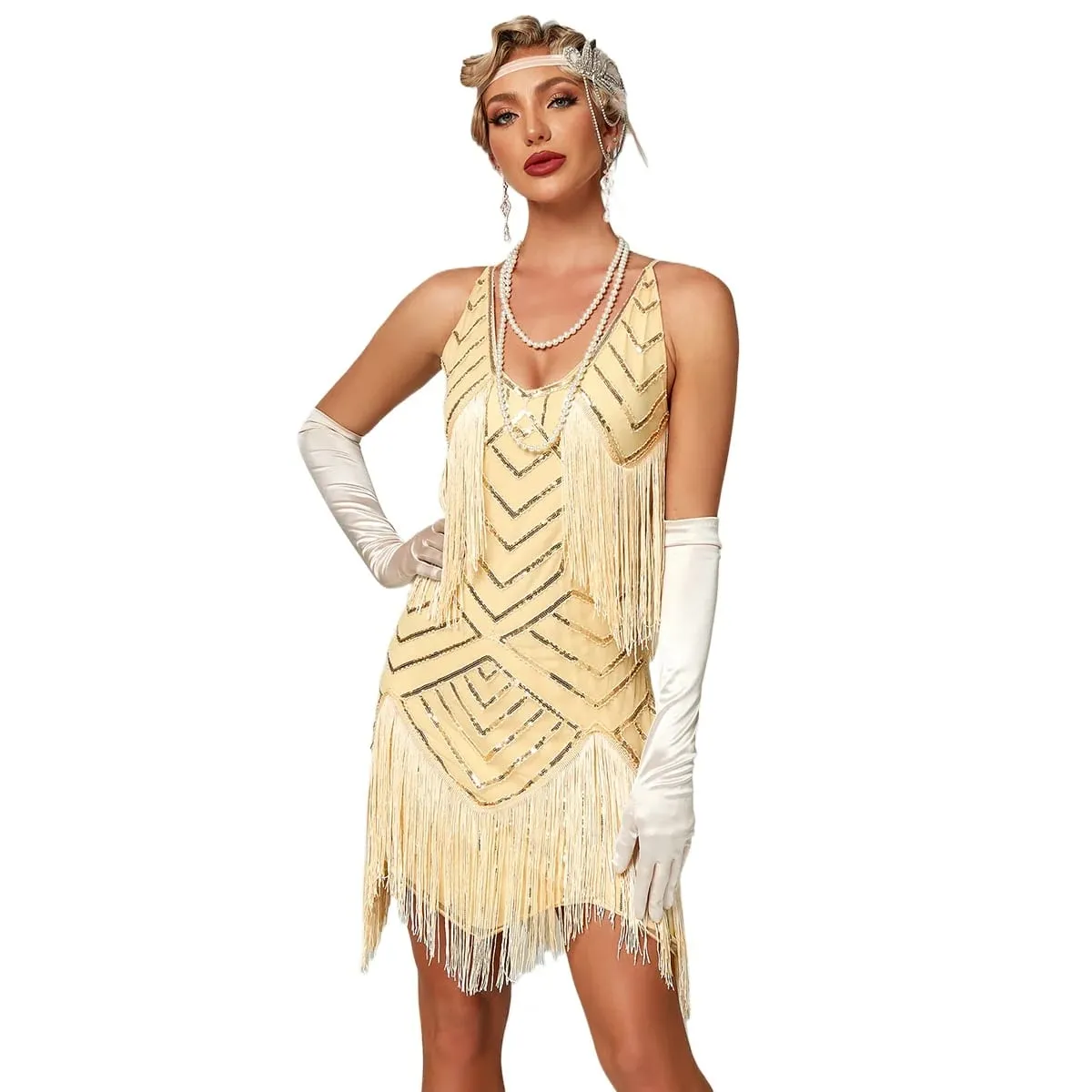 Flapper Roaring Plus Size 20s Great Lady Mini Short Dress Gatsby Fringed Sequin Beaded Lady Mini Tassels Decoration Dresses — image 6