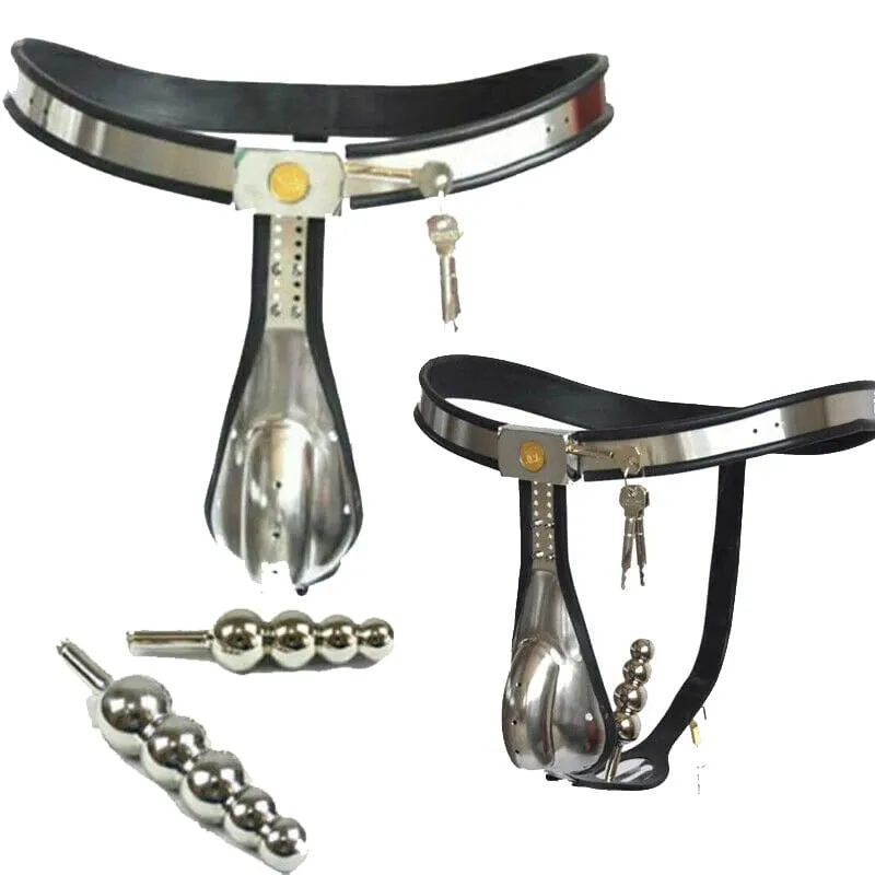 Manyjoy Stainless Steel Male Lockable Chastity Belt with Hole Anal Plug Beads Metal Underwear BDSM Cock Cage Device Sex Toys Men — image 1
