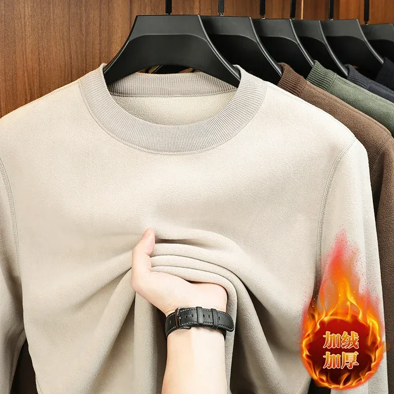 Herfst en winter fluwelen herenhoodie met lange mouwen, ronde hals, effen kleur, mode, casual, veelzijdige top
