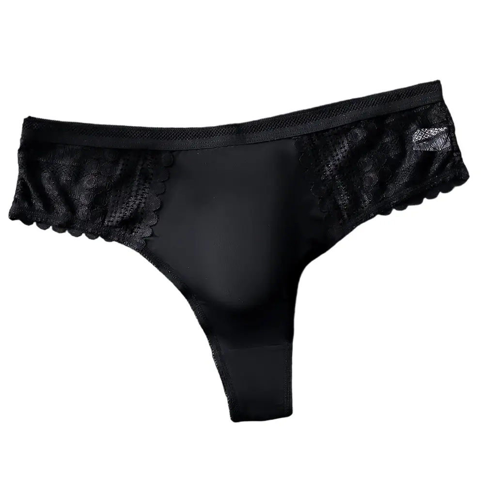 1pc Männer Sexy Spitze Slip Nahtlose Eis Seide G-String Unterwäsche 3D Ausbuchtung Beutel Solide Tanga Hohe Elastische Atmungsaktive höschen — image 6