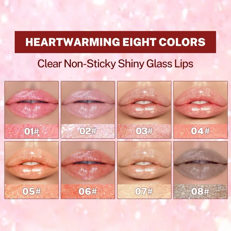 Qibest 8 Colors Moisturizing Diamond Shimmer Glitter Lip Gloss Makeup Sparkling Glitter Liquid Lipstick Pearl Lipgloss Tint — image 4