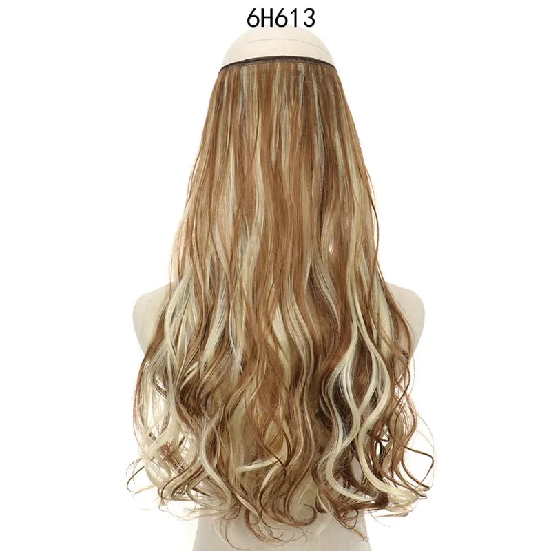 Long No Clips Invisible Wire Hair Extensions 16 22 32" Synthetic Wavy Black Brown One Piece Hairpiece Hair Extension