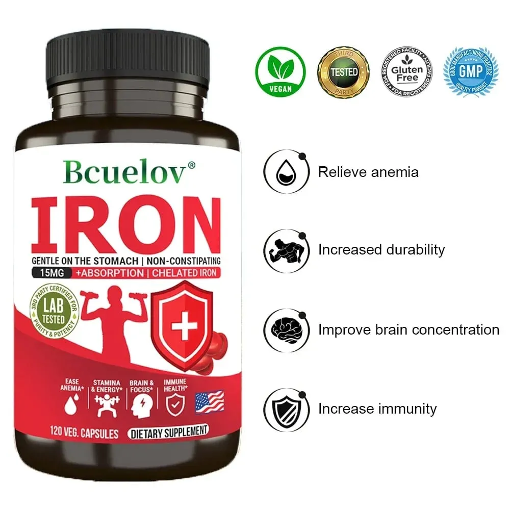 Iron Supplements - Help Maintain A Healthy Immune System and Brain Health Boost Energy Levels and Fight Fatigue Relieve Anemia