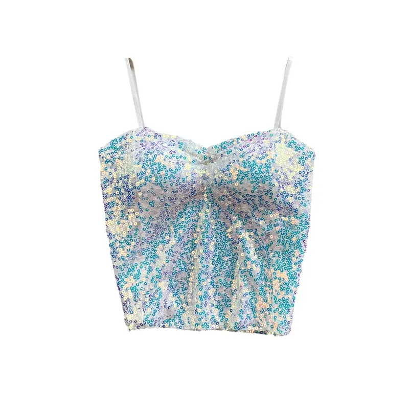 Sexy Sequin Party spaghetti Croset Bustier backless Slim Tanks and Camis Strap Glitter Crop Top Fashion Summer Women Clothes Y2k — image 5