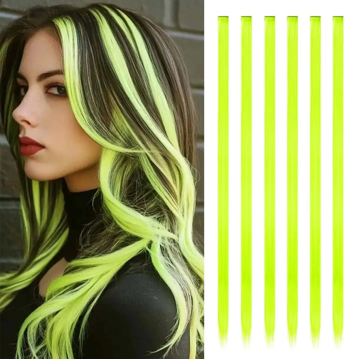 6 pçs extensões de clipe sintético 24 Polegada extensões de cabelo colorido destaques festa longo em linha reta hairpieces para mulheres crianças menina — image 12