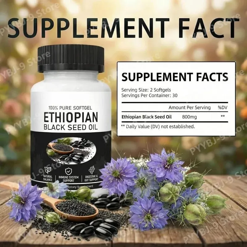 Etiyopya Çörek Otu Yağı Softgels 800mg Soğuk Preslenmiş Bitkisel Özlü Kapsüller Günlük Sağlık Dengesi Desteği GDO'suz 60 Sayısı — image 2