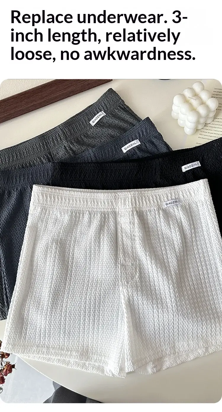 Celana Pendek Boxer Jacquard Sutra Es Pria Baru, Longgar dan Bernapas, Ukuran Besar, Potongan Persegi, Pakaian Dalam Pria Sederhana Kasual Rumah