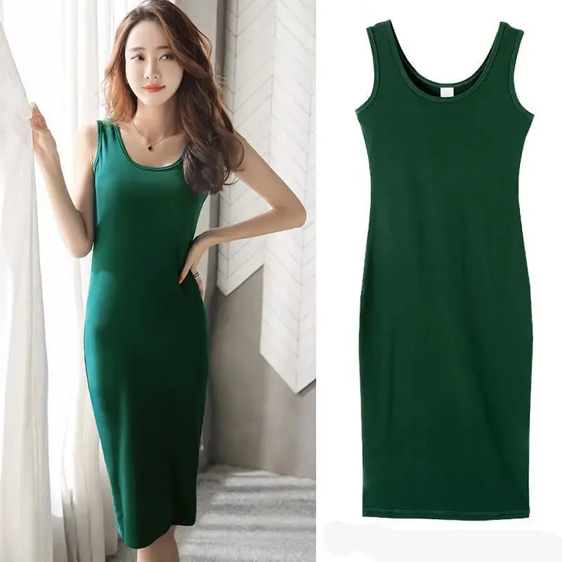 Plus Size Solid Long Dress Korean Fashion Camisole Sleeveless Sexy Women's Dresses Summer Casual Y2k Oversized All-match Skirt — image 2
