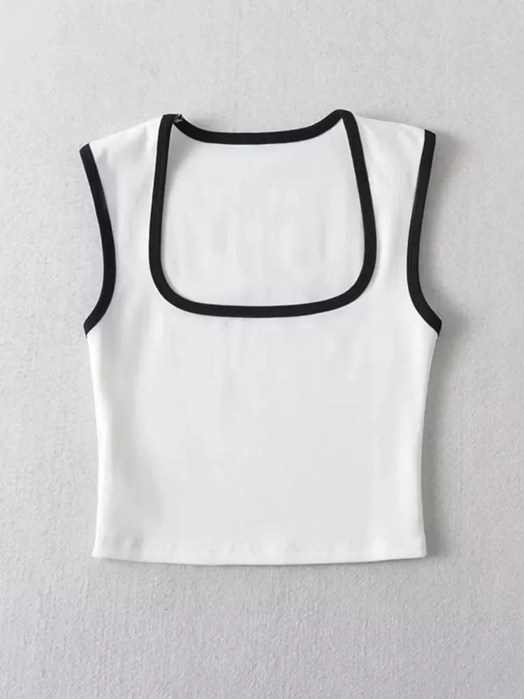 Woman Fashion Slim Solid Contrust Camis Casual Sleeveless Tanks Square Collar Crop Tops Clothing Streetwear Mujer 2024 Y2k — image 3