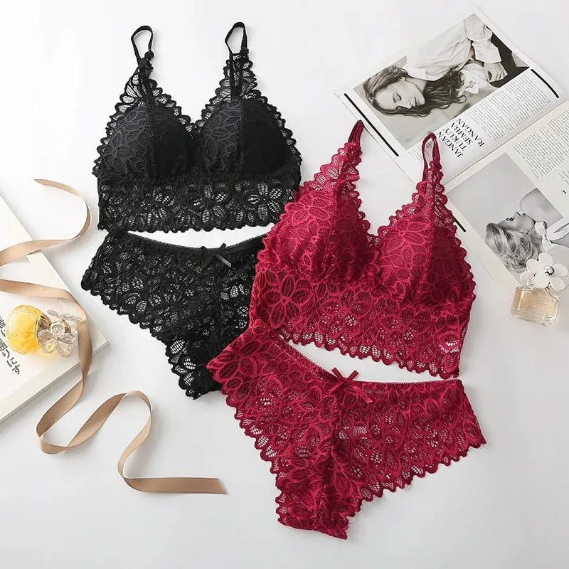 Sexy Spitze Frauen Unterwäsche Set Nahtlose Draht Frei Bh-Sets Aushöhlen Bh und Panty Sets Für Frauen Stickerei Dessous dessous