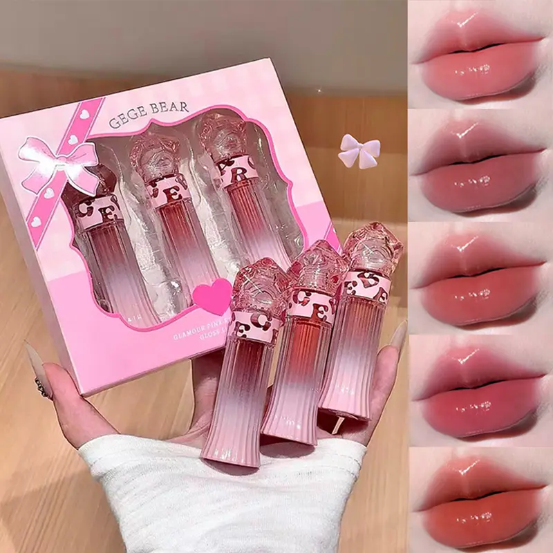 Gege Bear Water Light Lip Llaze Set Mirror Lipstick Lip Gloss Hydrating Moisturizing Long Lasting Gift for Lover — image 2
