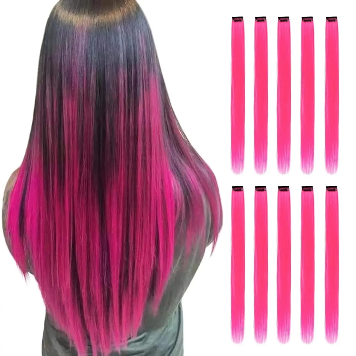 G&T Wig Synthetic 10PC Colored Hair Extensions 22Inch Straight Clip in Hair Extension Rainbow Hairpiece for Girls
