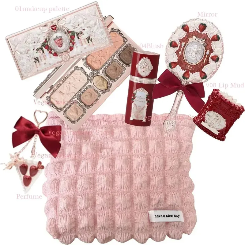 Flower Knows Strawberry Cupid Collection Makeup Kit Full Professional Face Palette Blush Eyeshadow Lip Cream Solid Perfume Sets