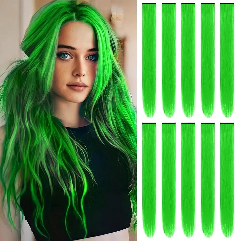 10Pieces 22 inch Colored Hair Extensions Multi-colors Party Highlights Clip in Synthetic Hair Extensions — image 9
