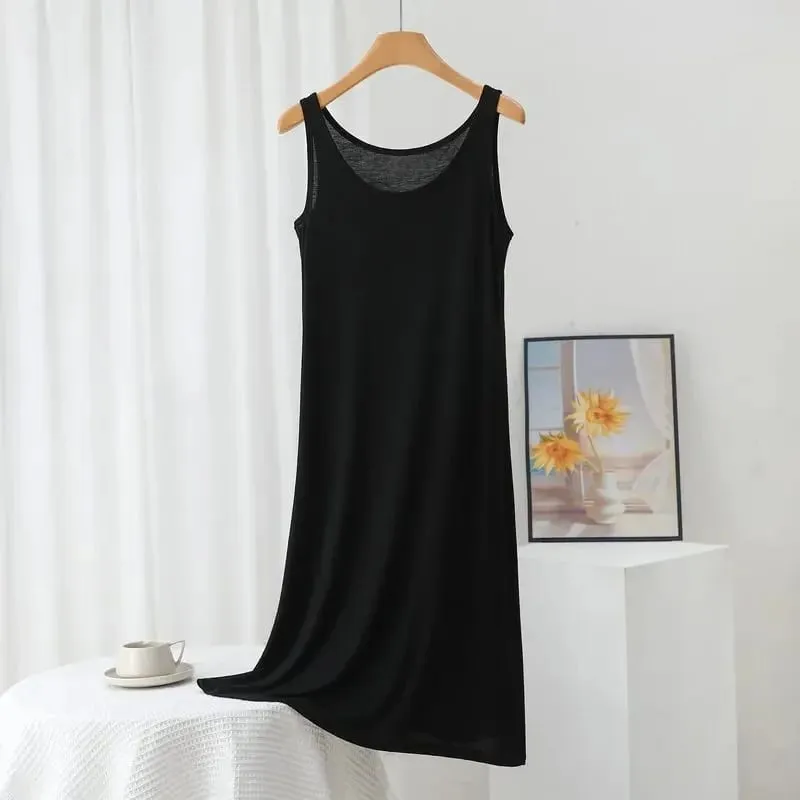 Plus Size Modal Long Dress Women's Spring Summer Loose A- Line Bottoming Skirt Home Sleepwear Sleeveless Pure Color Gown — image 16