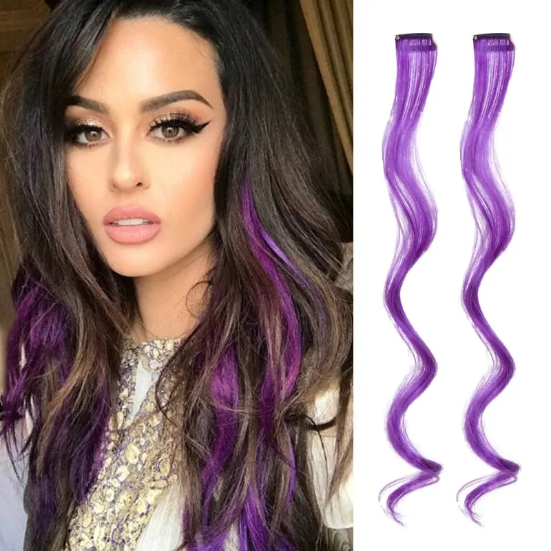 2 PCS Colorful Hair Extensions Curly Synthetic Hair Patches Rainbow Neon Party Highlights Suitable for Girls