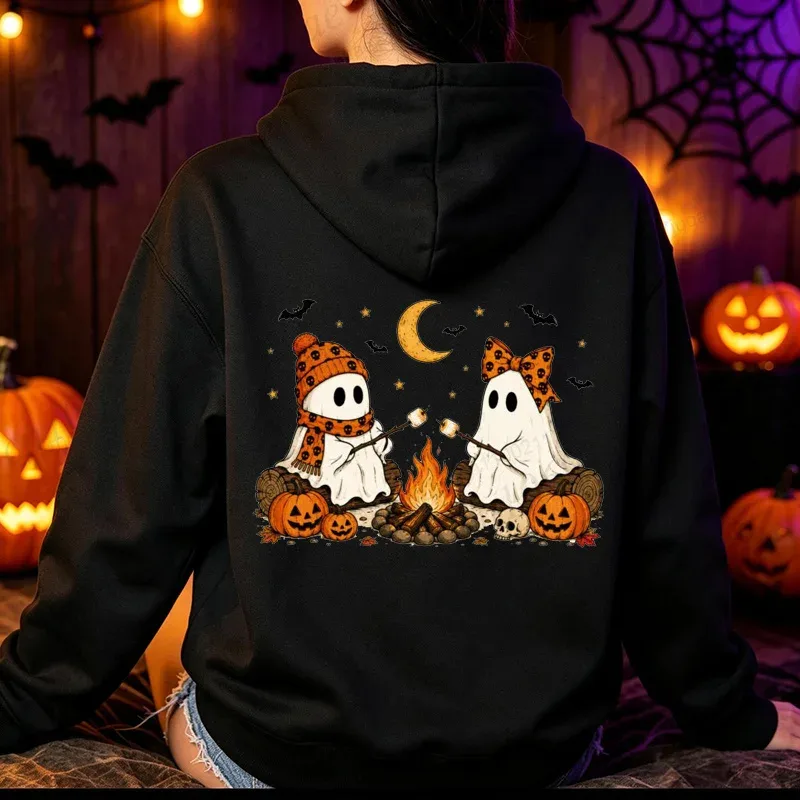 ハロウィン キュート ゴースト キャンプ 秋 メンズ レディース パーカー ヴィンテージ スウェット 秋 パンプキン フード付き パーカー 不気味なシーズン スポーツウェア