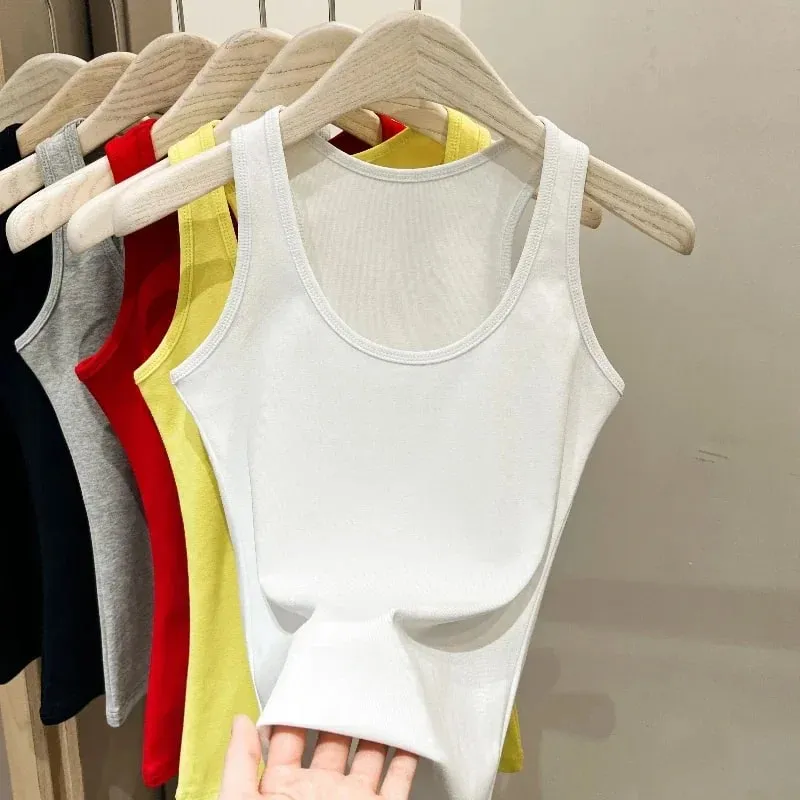 New Korean Style U-Neck Sleeveless Strap Tank Tops Slimming Base Layer Top Fashion Minimalist Design Summer Female Solid Camis