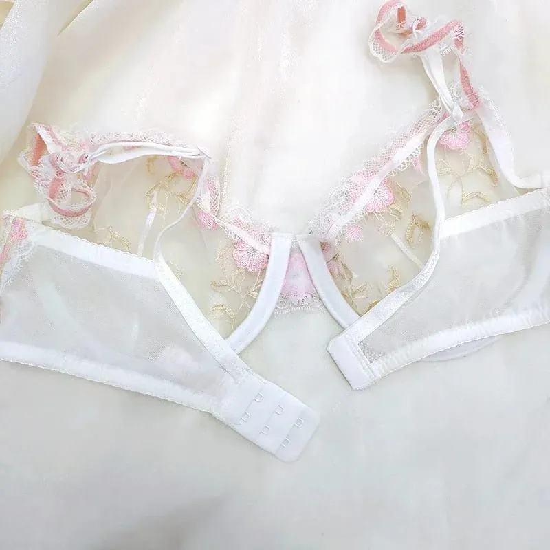 Embroidery Lace Push-Up Bra Set Full Bust Petite Adjustable Lift Support Anti-Sagging Breathable Sexy Lingerie for Women