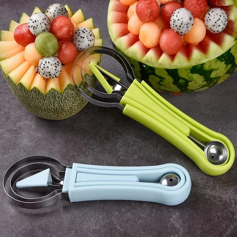 4 In 1 Watermelon Slicer Cutter Scoop Fruit Carving Knife Cutter Fruit Platter Fruit Dig Pulp Separator Kitchen Gadget Accessory — image 1