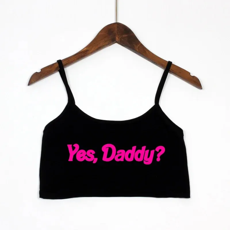 YES DADDY Pink Letters Print Summer Women's Crop Top Sexy Elastic Cotton Camis Sleeveless Short Tank Top Bar Tops Women