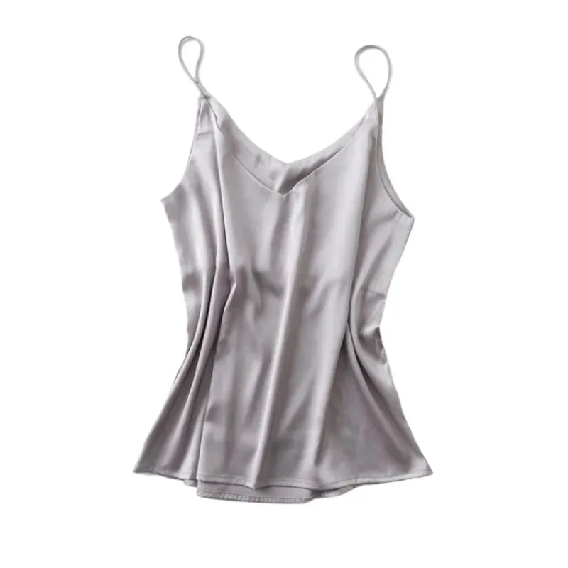 2026 Spaghetti Strap Top Women Halter V Neck Basic White Cami Sleeveless Satin Silk Tank Tops Women's Summer Camisole Crop Top