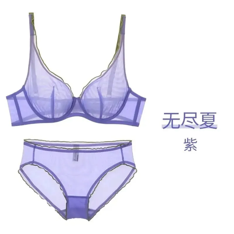 Bra Minimiser Perancis Canggih Set Lingerie Jaring Tanpa Bantalan Dukungan Underwire Cangkir Segitiga untuk Set Celana Dalam MOYISU Payudara Besar — image 13