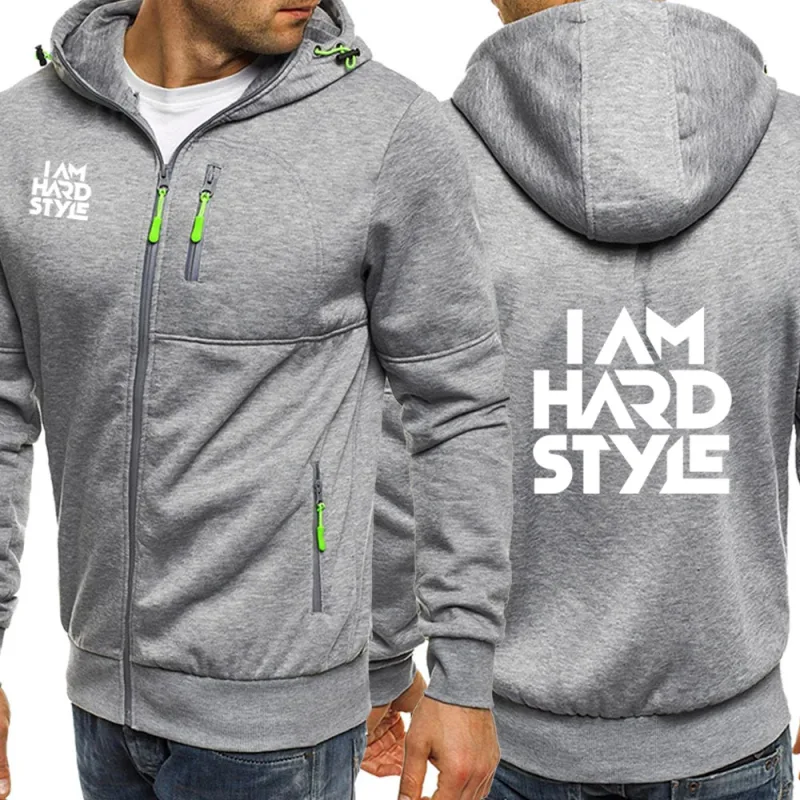 2024 Spring Autumn Men's I Am Hardstyle Logo Printed Cardigan Zipper High Street Long Sleeve Casual Sports Cotton Hooded Hoodies