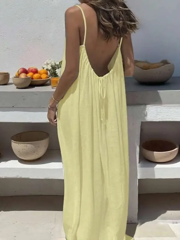 2026 New European & American Cross‑border Women’s Wear Solid Color Loose Casual Versatile Slip Backless Maxi Dress — image 16