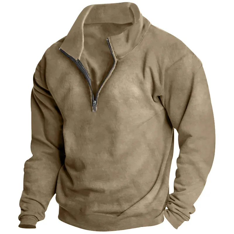 Autumn and winter new men's fleece sweatshirt stand-up collar half zipper long sleeve cross-border European trend men's top — image 7